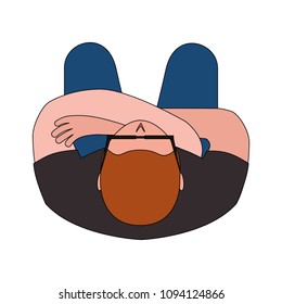 aerial view of young man with crossed hands