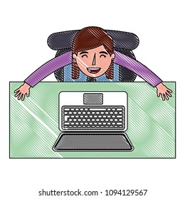 aerial view of young woman sitting in workplace