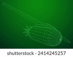 Aerial Weapon Guided Smart Bomb with Wings. Military concept. Wireframe low poly mesh vector illustration.