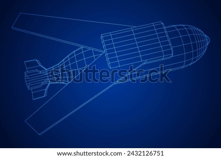 Aerial Weapon Guided Smart Bomb with Wings. Military concept. Wireframe low poly mesh vector illustration.