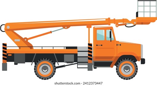 Luftarbeit Plattform Bucket Truck Icon in Flat Style. Vektorgrafik