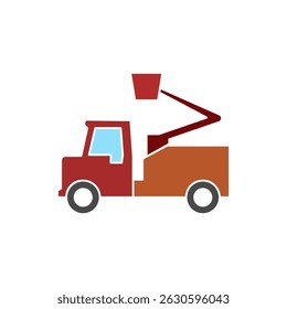aerial work portal truck icon, flat style pictogram icon for ui or ux mobile app, vector illustration logo symbol design, isolated on white