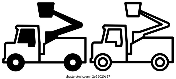 aerial work portal truck icon, flat style pictogram icon for ui or ux mobile app, vector illustration logo symbol design, isolated on white
