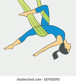 Aerial Yoga. Aero Yoga. Anti-gravity Yoga. Women doing anti gravity  yoga exercise 