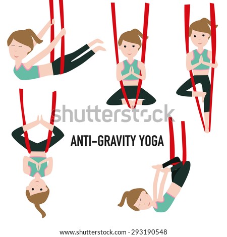 Aerial Yoga. Aero Yoga. Anti-gravity Yoga. Women doing anti grav