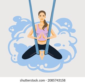 Aerial yoga Anti gravity relaxation vector illustration