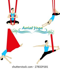 Aerial Yoga. Anti-gravity Yoga. Woman doing anti gravity yoga exercise.