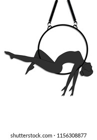 Aerial yoga - silhouette - woman lies on a hoop - isolated on white background -  vector