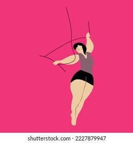 Aerialist. Vector Aerialist. Girl gymnast in the air. Jump in the air. Gymnast body positive. Flat illustration