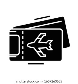 Aero tickets black icon, concept illustration, vector flat symbol, glyph sign.