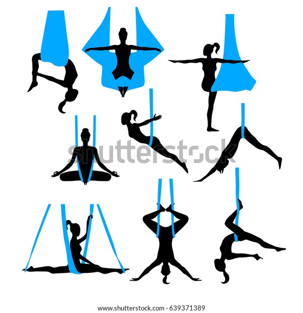 Aero Yoga Silhouettes Black White Icons Stock Vector (Royalty Free ...