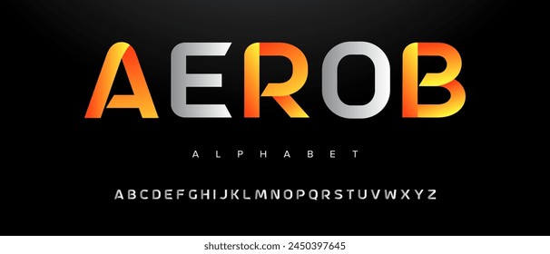 Fuente del alfabeto urbano moderno simple creativo de Aerob. Abstracto digital futurista, moda, deporte, tipografía de tecnología mínima. Ilustración vectorial numérica simple