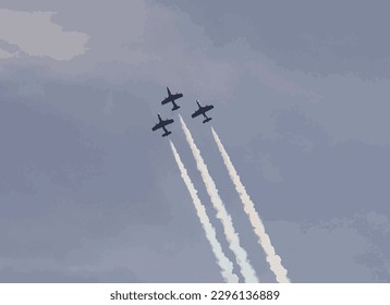 Aerobatic aircraft in flight with smoke in the sky.