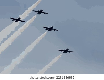 Aerobatic aircraft in flight with smoke in the sky.