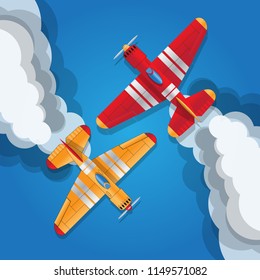 Aerobatic planes. View from above. Vector illustration.