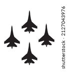 Aerobatic team of fighter aircrafts. Vector silhouette