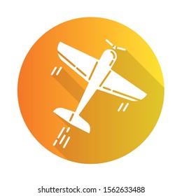 Aerobatics orange flat design long shadow glyph icon. Aerobatic maneuvers and stunt flying. Aviation, aircraft performance. Extreme airshow. Airplanes tricks. Vector silhouette illustration