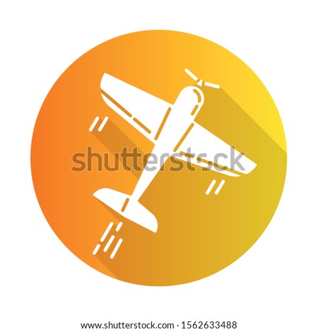 Aerobatics orange flat design long shadow glyph icon. Aerobatic maneuvers and stunt flying. Aviation, aircraft performance. Extreme airshow. Airplanes tricks. Vector silhouette illustration