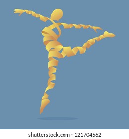 Aerobic dance and exercises with abstract ribbon shapes of people, vector illustrations and flat design.