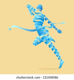 Aerobic dance and exercises with abstract ribbon shapes of people, vector illustrations and flat design.