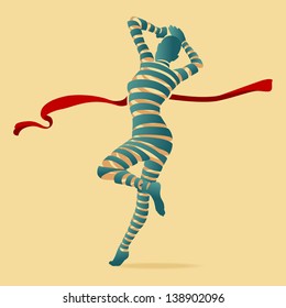 Aerobic dance and exercises with abstract ribbon shapes of people, vector illustrations and flat design.