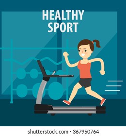 Aerobic exercise, running on treadmill. Healthy lifestyle concept. Sport club
