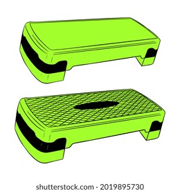 Plataforma de ejercicios aeróbicos de Stepper. Deporte. Gimnasio. Equipo. Rutina de fitness. Estilo de vida activo. Ilustración dibujada a mano. Icono colorido aislado en fondo blanco. EPS10 vectores