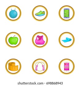 Aerobic icons set. Cartoon illustration of 9 aerobic vector icons for web design