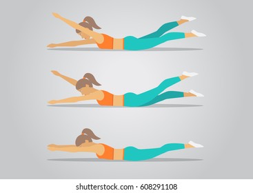 Aerobics. Beautiful young girl doing aerobic exercises at gym. Train create a beautiful figure. Vector illustration.