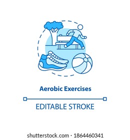 Aerobics exercise turquoise concept icon. Sport workout. Fitness training. Running outdoors. Kinesiology idea thin line illustration. Vector isolated outline RGB color drawing. Editable stroke