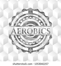 Aerobics grey badge with geometric cube white background