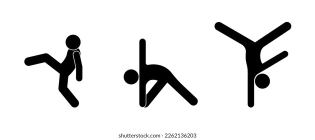 aerobics icon, people doing gymnastics, stick figure human poses