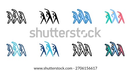 Aerobics icon set multiple style collection 
