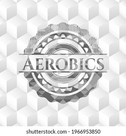 Aerobics Retro Style Grey Emblem With Geometric Cube White Background. 