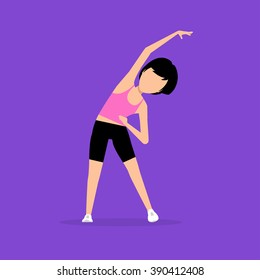 Aerobics. Train create a beautiful figure. Pulling muscles of women. Dropping excess fat. Vector illustration.