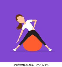 Aerobics. Train create a beautiful figure. Exercises on the ball. Pulling muscles of women. Dropping excess fat. Vector illustration.