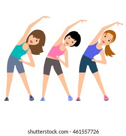 Aerobics. Train create a beautiful figure. Pulling muscles of women. Dropping excess fat. Vector illustration.