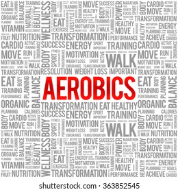 Aerobics word cloud background, health concept