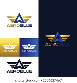 AeroBlue Logo, the editable aero company logo vector. Aero Logo, Logo A, Golden and Blue color combination
