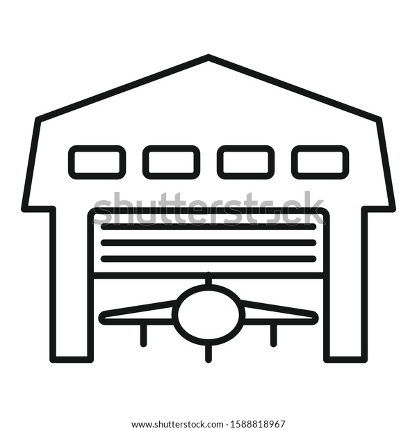 Aerodrome hangar icon.\
Outline aerodrome hangar vector icon for web design isolated on\
white background
