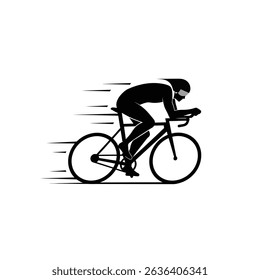 Aerodynamic Cyclist Speeding Forward Black Silhouette Icon Bike Racing Fast Motion Vector Art