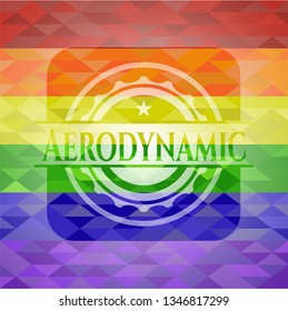 Aerodynamic emblem on mosaic background with the colors of the LGBT flag