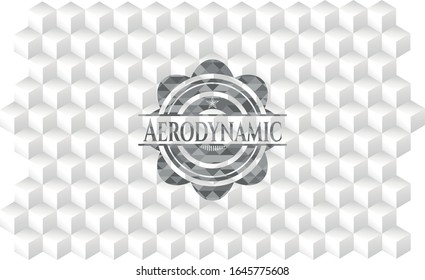Emblema gris aerodinámico con fondo blanco cúbico geométrico