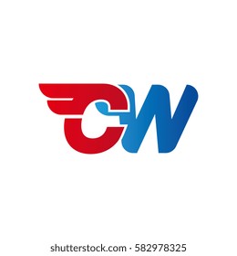 Aerodynamic initials letter CW logo. Vector graphic design template elements for your company.