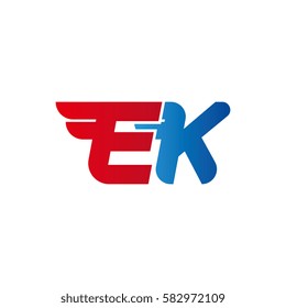 Aerodynamic initials letter EK logo. Vector graphic design template elements for your company.