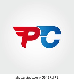 Aerodynamic initials letter PC logo. Vector graphic design template elements for your company