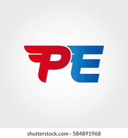 Aerodynamic initials letter PE logo. Vector graphic design template elements for your company