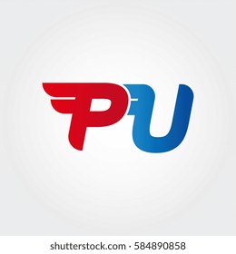 Aerodynamic initials letter PU logo. Vector graphic design template elements for your company
