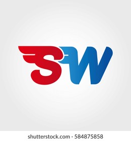 Aerodynamic initials letter SW logo. Vector graphic design template elements for your company