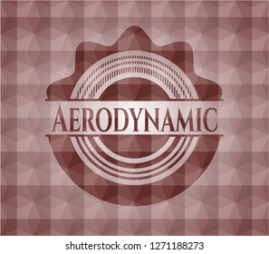 Aerodynamic red badge with geometric pattern background. Seamless.